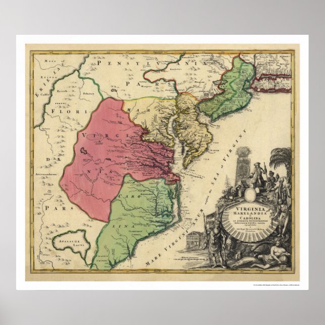 Karte von Virginia, Marylandia und Carolina 1714 Poster (Vorne)