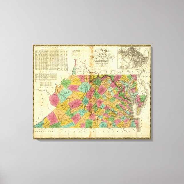 Karte von Virginia und Maryland Leinwanddruck (Vorderseite)