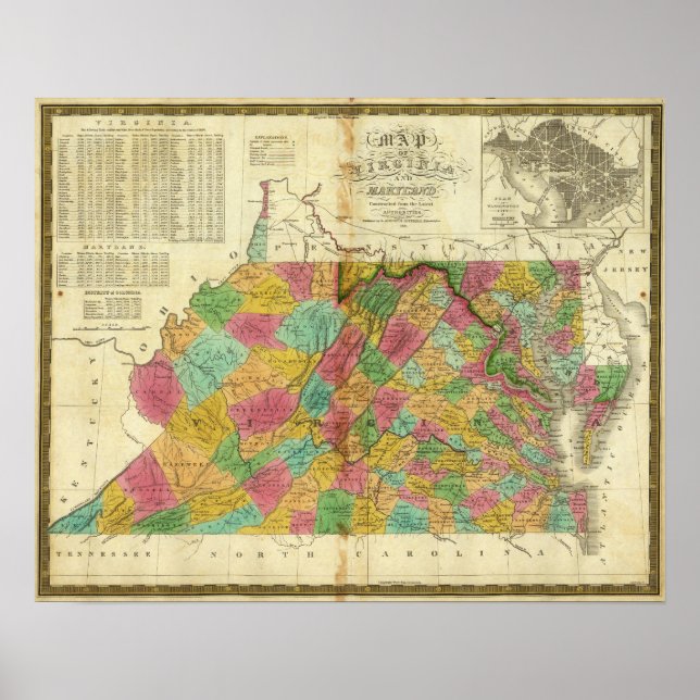 Karte von Virginia und Maryland Poster (Vorne)