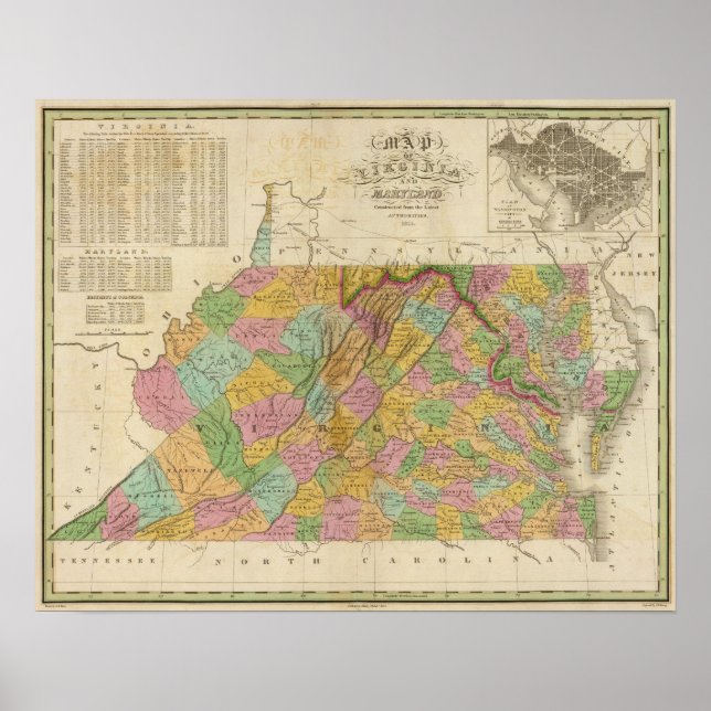 Karte von Virginia und Maryland Poster (Vorne)