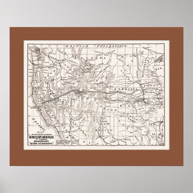 Karte von W. Staaten &Trans Pacific RR,1867- Br Ma Poster (Vorne)