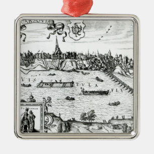 Karte von Warschau, von "Civitates Orbis Terrarum" Silbernes Ornament