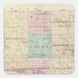 Karte von Waupaca County, Staat von Wisconsin Quadratischer Aufkleber