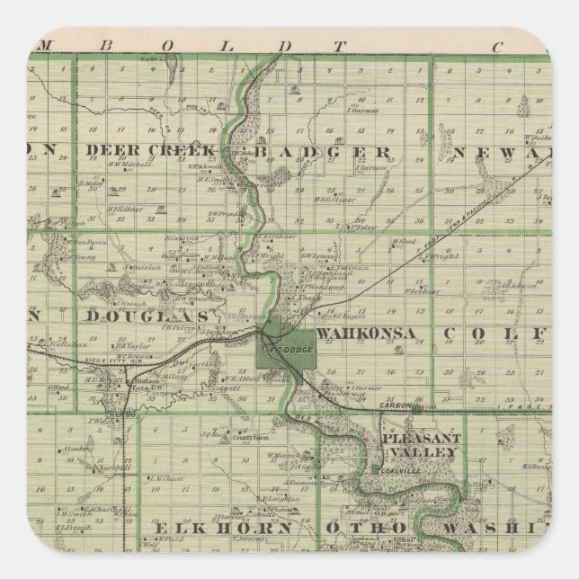 Karte von Webster County, Staat von Iowa Quadratischer Aufkleber (Vorderseite)