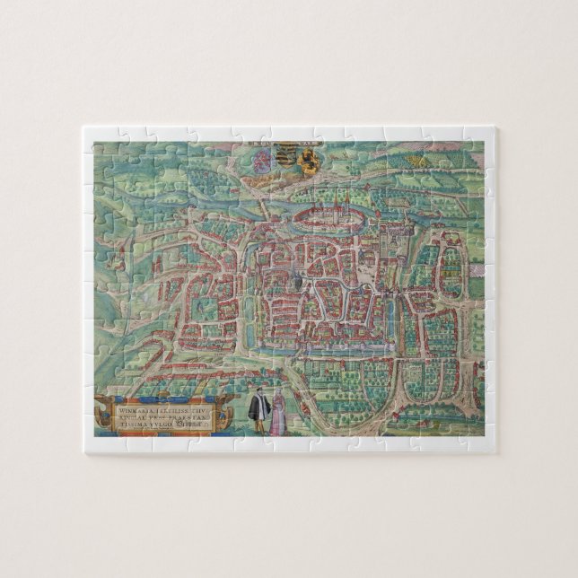 Karte von Weimar, von "Civitates Orbis Terrarum" (Horizontal)