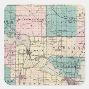 Karte von Winnebago County, Staat von Wisconsin Quadratischer Aufkleber