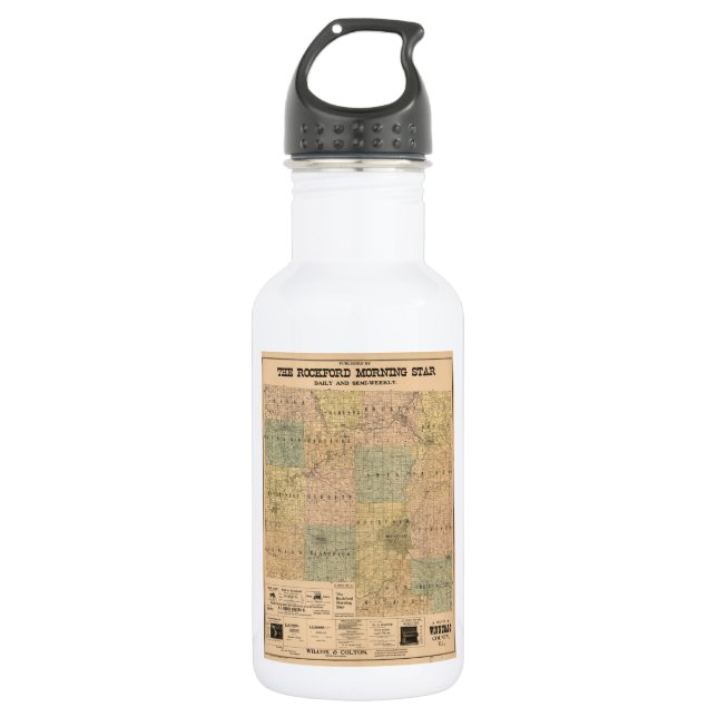 Karte von Winnebago Landkreis Illinois (1902) Edelstahlflasche (Vorderseite)