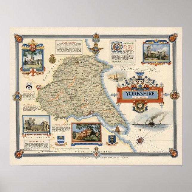 Karte von Yorkshire: East Riding Poster (Vorne)