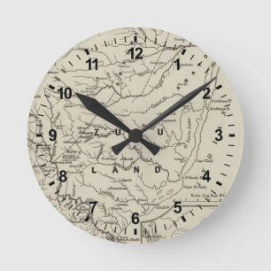 Karte von Zululand mit den anliegenden Grenzen Runde Wanduhr