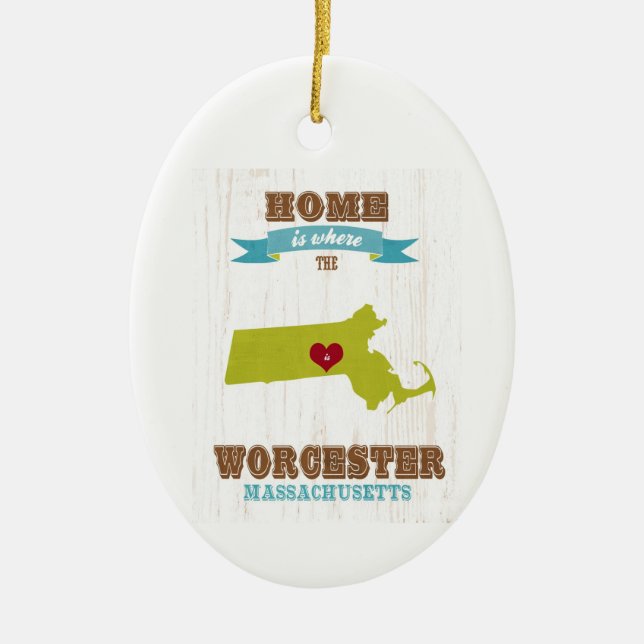 Karte Worcesters, Massachusetts - Zuhause ist wo Keramikornament (Vorne)