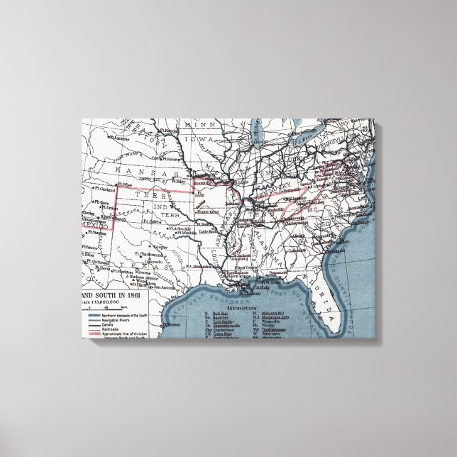 KARTE: ZIVILER Krieg, 1861 Leinwanddruck (Vorderseite)