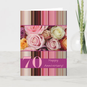 Karte zum 70. Hochzeitstag - Pastellrosen-Streifen