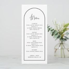 Karte zum Hochzeitsmenü für Schwarz und Weiß