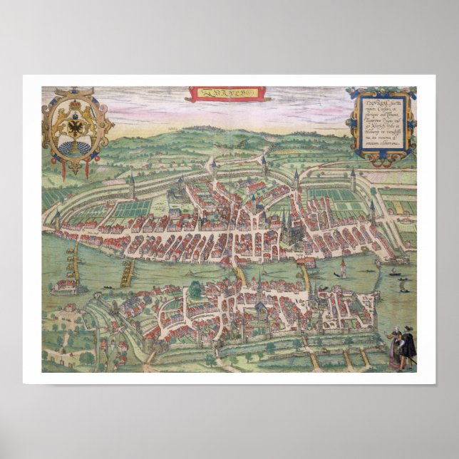 Karte Zürich, von 'Civitates Orbis Terrarum' von Poster (Vorne)