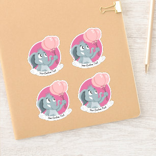 Karteelefant mit rosa Luftballons und Text Aufkleber