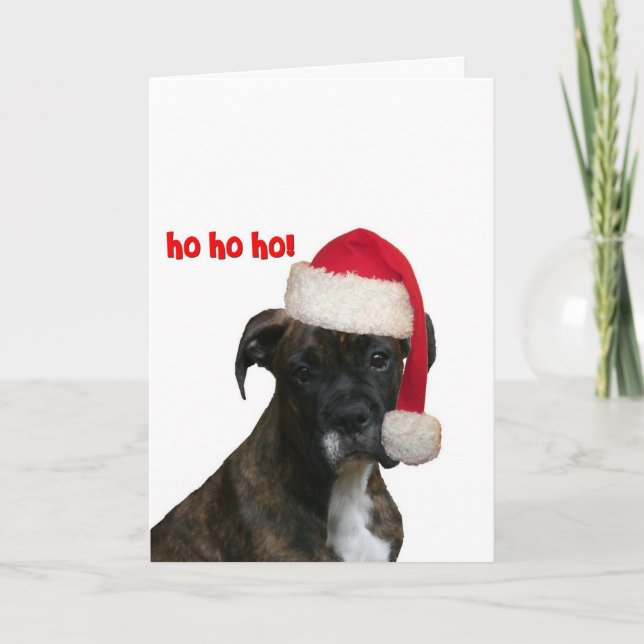 Karten: Boxer Pup Santa Feiertagskarte (Vorderseite)