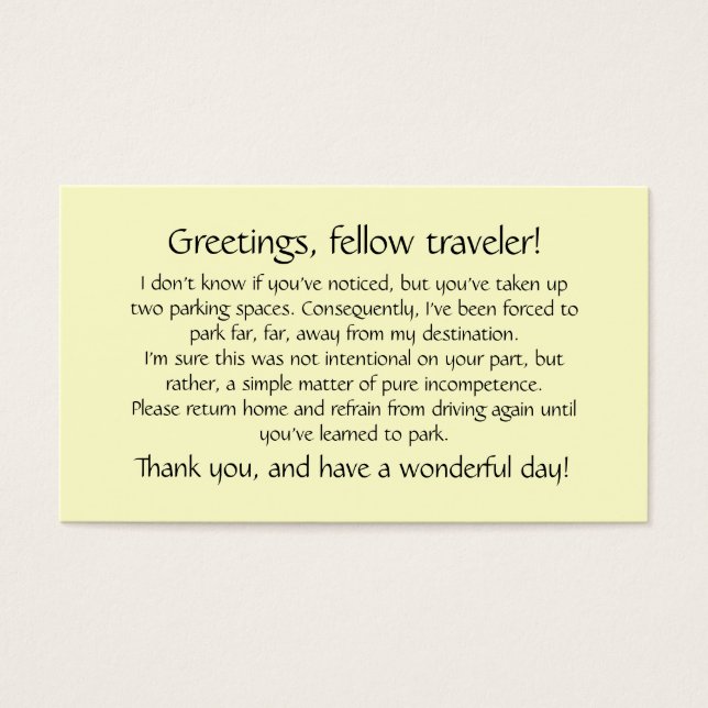 Karten, die auf den Windschutzscheiben anderer ver (Vorderseite)