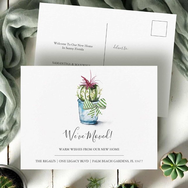 Karten für die Ankündigung bewegen Wasserfarbenkak (Moving announcement cards watercolor cactus art by Victoria Grigaliunas Do Tell A Belle)