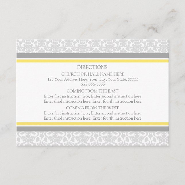 Karten für die Hochzeitrichtung Lemon Gray Damask (Vorderseite)