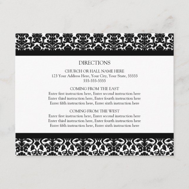 Karten für die Hochzeitrichtung Schwarz-Weiß-Damas (Vorderseite)