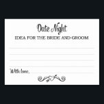 Karten für die Nacht des Schwarzen Datums<br><div class="desc">Diese Lieblings-Date-Night-Ideenkarten sind das perfekte Kompliment für Ihren Hochzeitsempfang oder Ihr Party. Dieses Design kombiniert schwarze Schriftart mit einem Herzbanner als Akzent und frage Ihren Gästen,  eine Note mit ihren besten Date-Ideen verlassen. Die Karte hat Platz,  um die Datums-Ideen und den Namen der Gäste verlassen.</div>