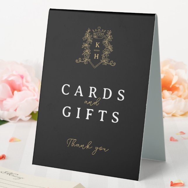 Karten Geschenke schwarze goldene Krone Hochzeitsz Tischaufsteller (In Situ (Hochzeit))