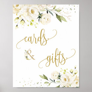 Karten & Geschenke Skript Zeichen Weiße Rosen Laub Poster