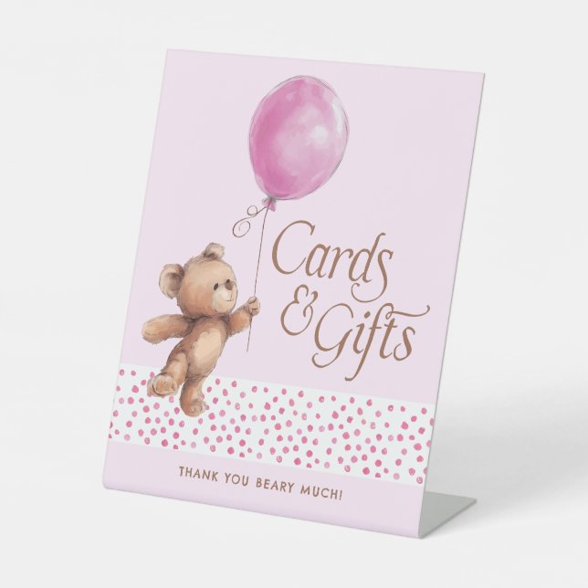 Karten & Geschenke Teddy Bear Balloon Babydusche Sockelschild (Vorderseite)