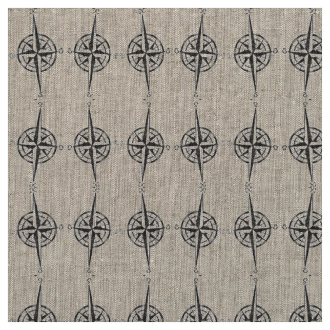 Karten-Kompass-Schwarz-Wellen-Muster-Seeküsten Stoff (Muster)