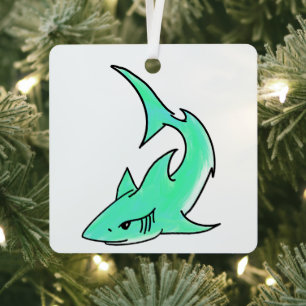 Karten lächelnder Hai Mint Blau Grün Ozean Tier Ornament Aus Metall