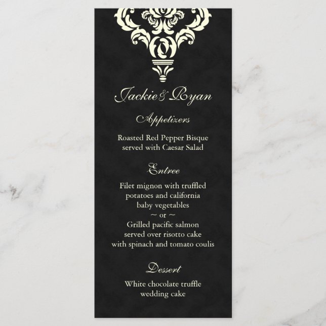 Karten mit Hochzeitmenüs Formale Schwarzcreme-Wild (Vorderseite)