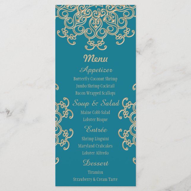 Karten mit indischem Stil für Aquamarine und Gold (Vorderseite)