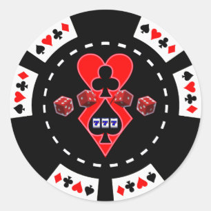 KARTEN-SCHLITZ-UND WÜRFEL-POKER-CHIP RUNDER AUFKLEBER