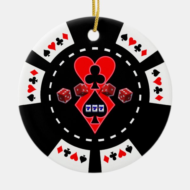 KARTEN-SCHLITZ-UND WÜRFEL-POKER-CHIP-VERZIERUNG KERAMIK ORNAMENT (Vorne)