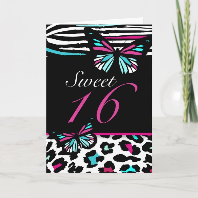 Karten-Schmetterling des Bonbon-16, Leopard u. Einladung (Vorderseite)