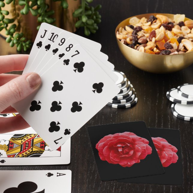 Karten spielen - Rote Rote Rose auf schwarz Spielkarten (In Situ)