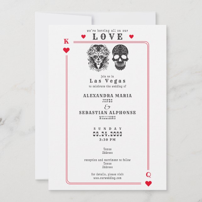 Karten spielen Zucker Schädel Vegas Hochzeit Einla (Vorderseite)