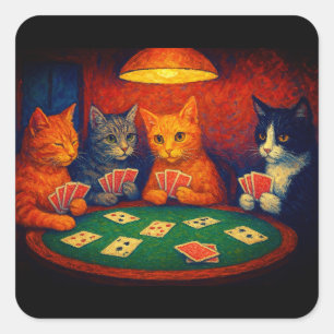 Karten spielende Katzen Quadratischer Aufkleber