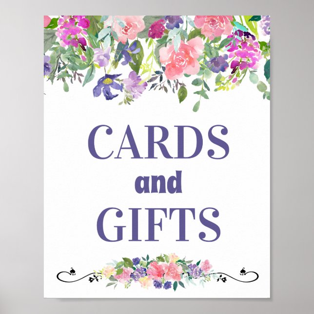 Karten und Geschenke Aquarellfarbe Rosa und Blüten Poster (Vorne)