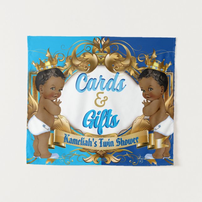 Karten und Geschenke Blau | Gold Royal Twin Baby D Wandteppich (Vorderseite (Horizontal))