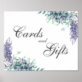 Karten und Geschenke. Blumenschild. Lila Hochzeit Poster