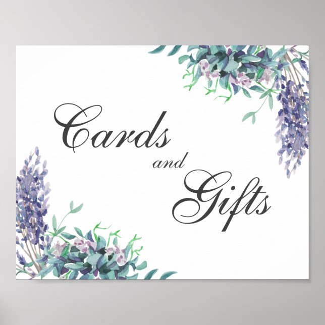 Karten und Geschenke. Blumenschild. Lila Hochzeit Poster (Vorne)