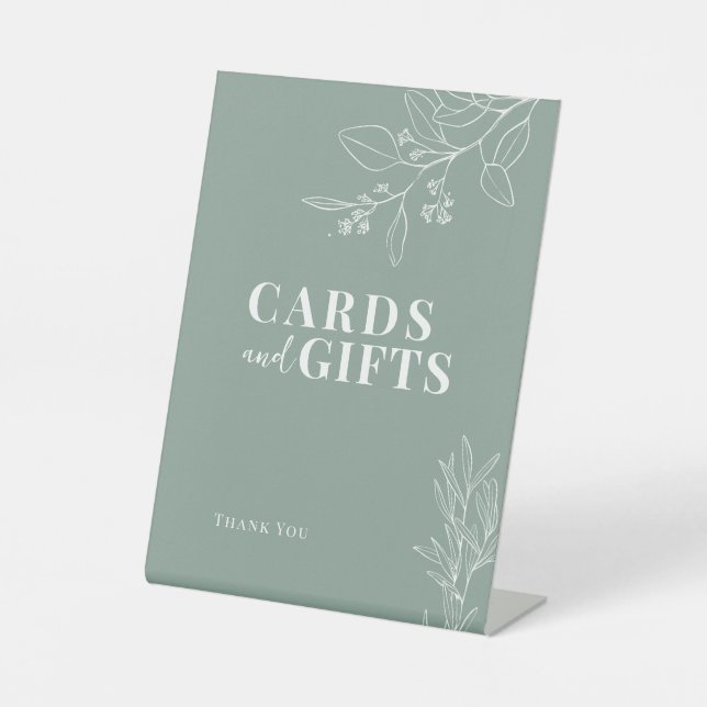 Karten und Geschenke Blumenzettel Grüne Hochzeitsz Sockelschild (Vorderseite)