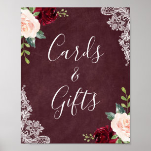 Karten und Geschenke Burgund Red Blush Bloral Lace Poster