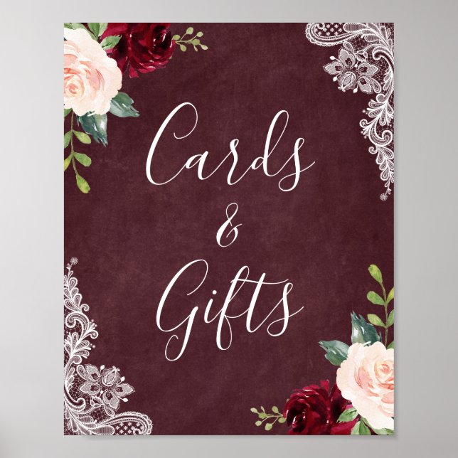 Karten und Geschenke Burgund Red Blush Bloral Lace Poster (Vorne)