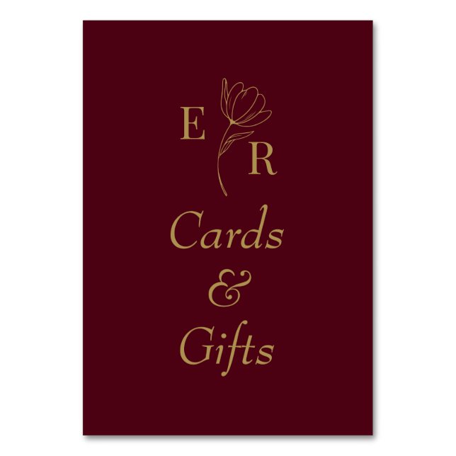Karten und Geschenke Burgundy Floral Monogram Sign (Vorderseite)