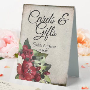 Karten und Geschenke   Dark Red Floral Goth Weddin Tischaufsteller