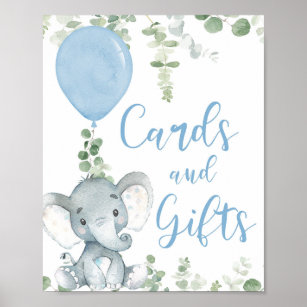 Karten und Geschenke Elefantenballons Babyduschzei Poster