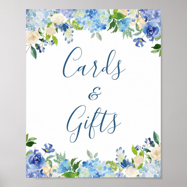 Karten und Geschenke für Hochzeiten Blaues Hydrang Poster (Vorne)