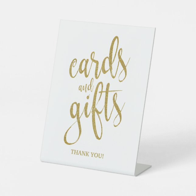 Karten und Geschenke Gold Glitzer Wedding Sign Sockelschild (Vorderseite)